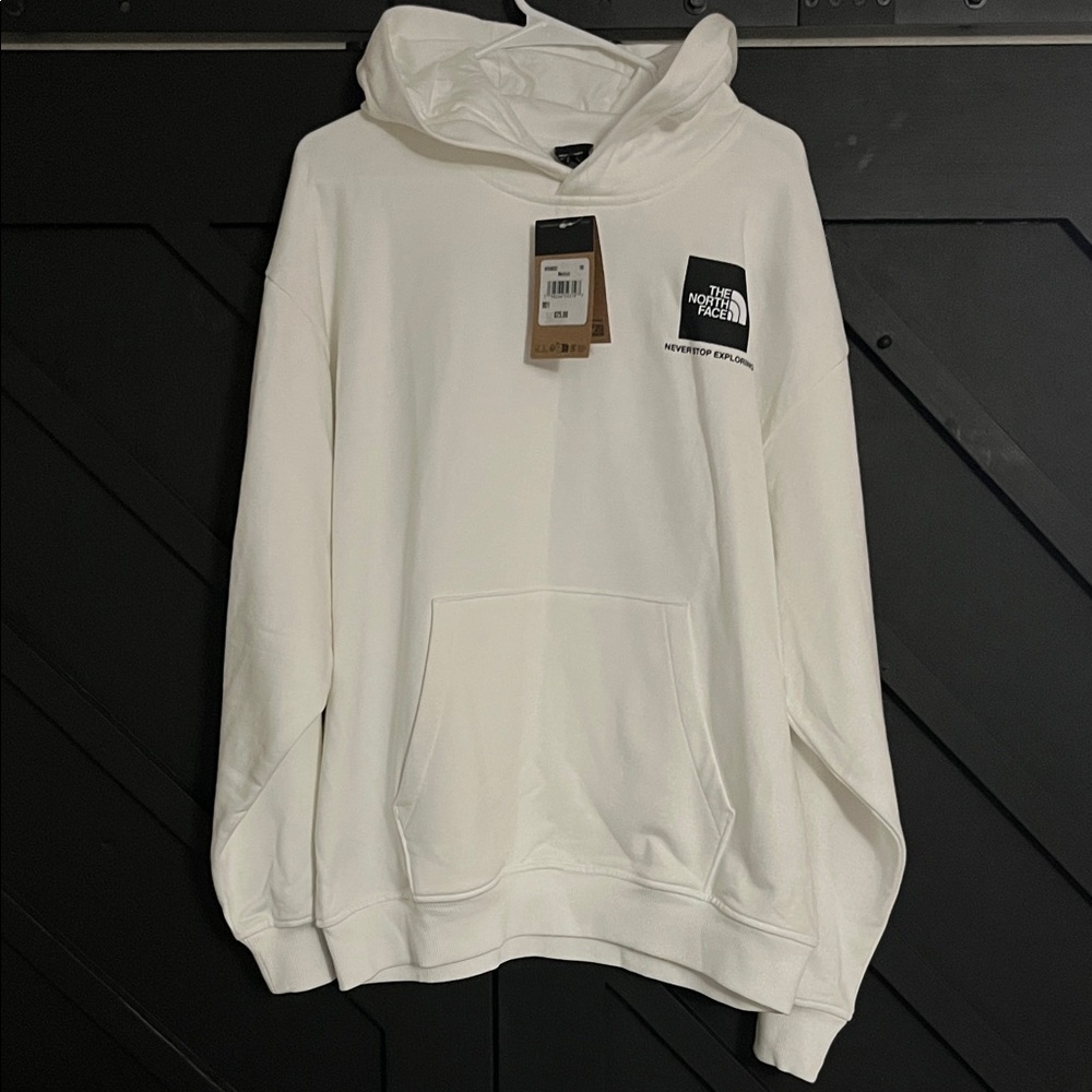 The North Face Men’s WhiteCream Crewneck Hoodie with Chest Logo